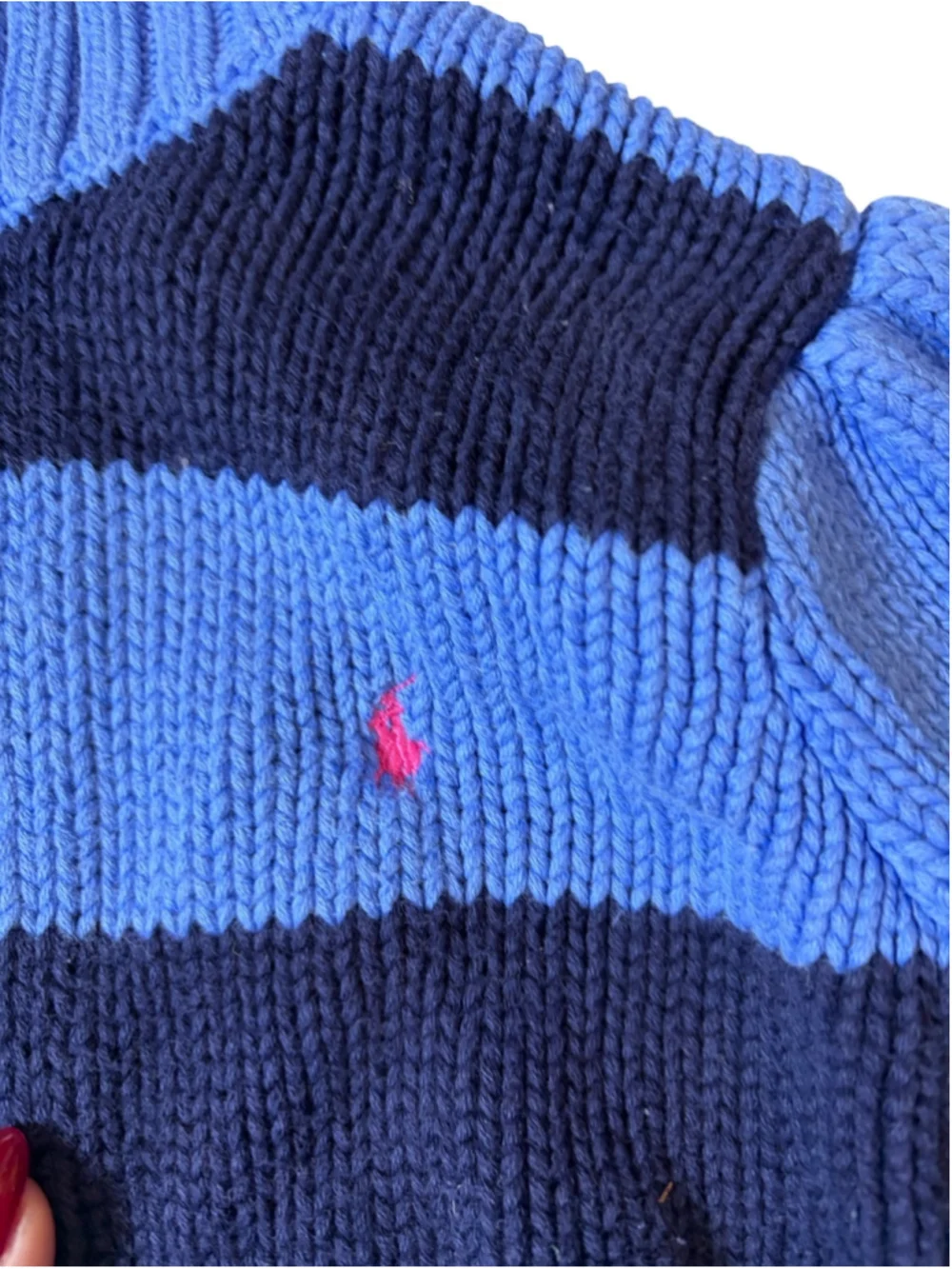 Polo Ralph Lauren Girls 6 Blue Navy Striped Chunky Knit Zip Cardigan Pink Pony